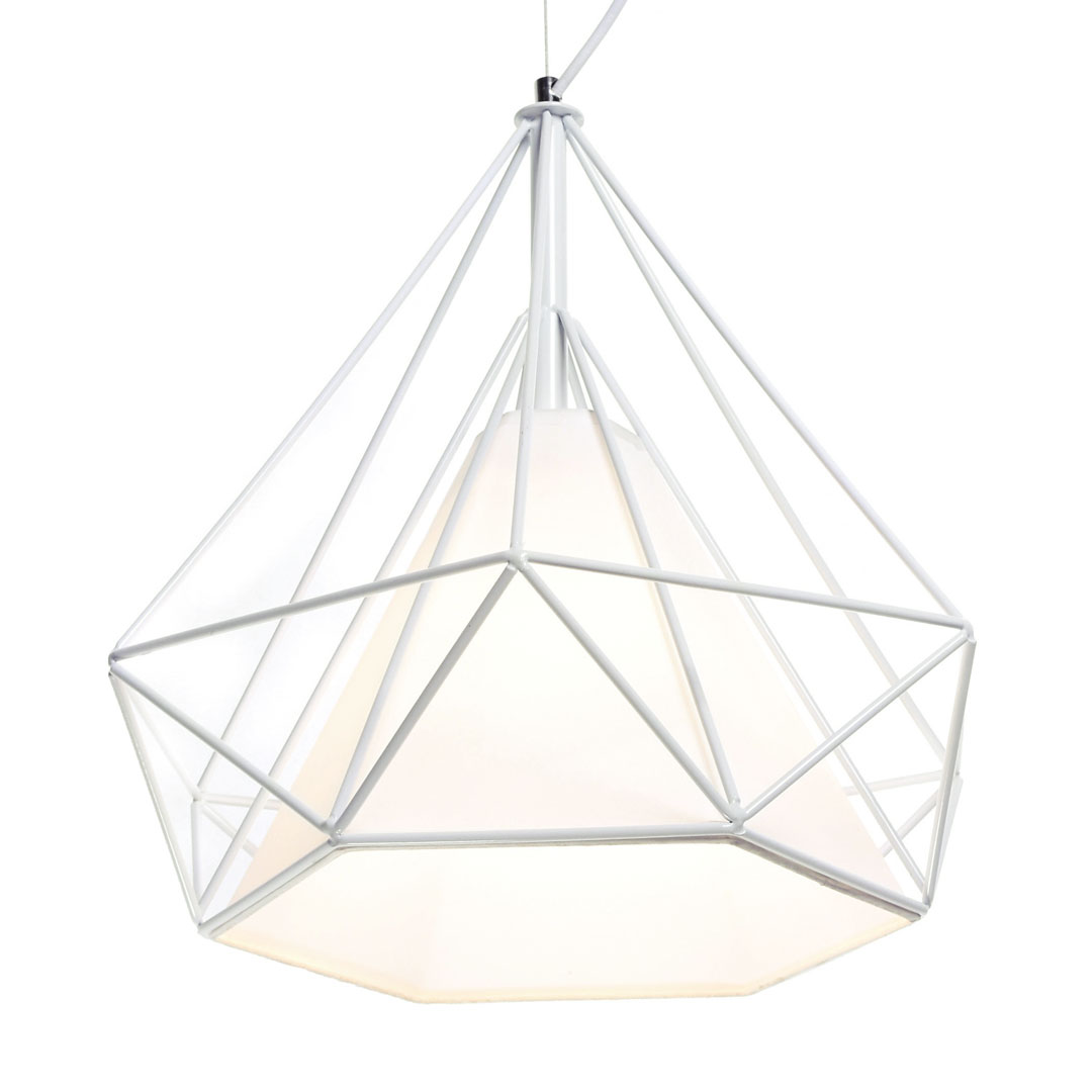 Biela drôtená závesná lampa FORTI v tvare diamantu, moderná, loftová, škandinávska - Lumina Deco obrázok 3