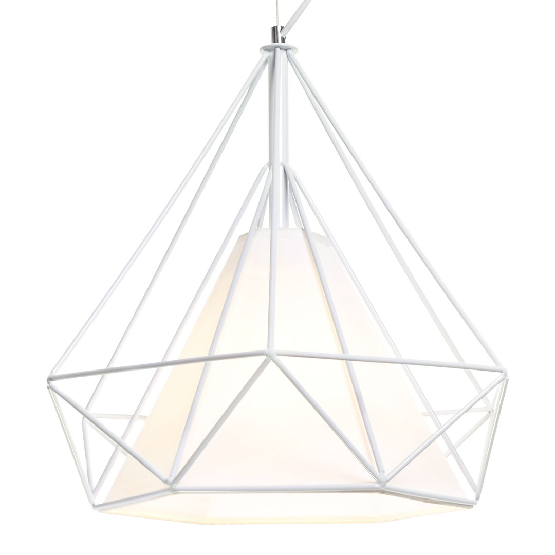 Biela drôtená závesná lampa FORTI v tvare diamantu, moderná, loftová, škandinávska - Lumina Deco obrázok 1