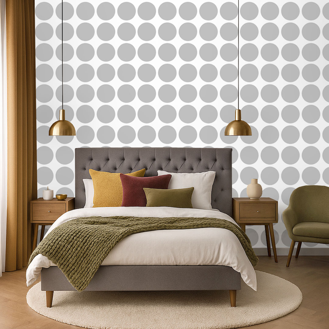 Bodkovaná tapeta v bielo sivej farbe, bodky 18 cm polka dot - Dekoori obrázok 2