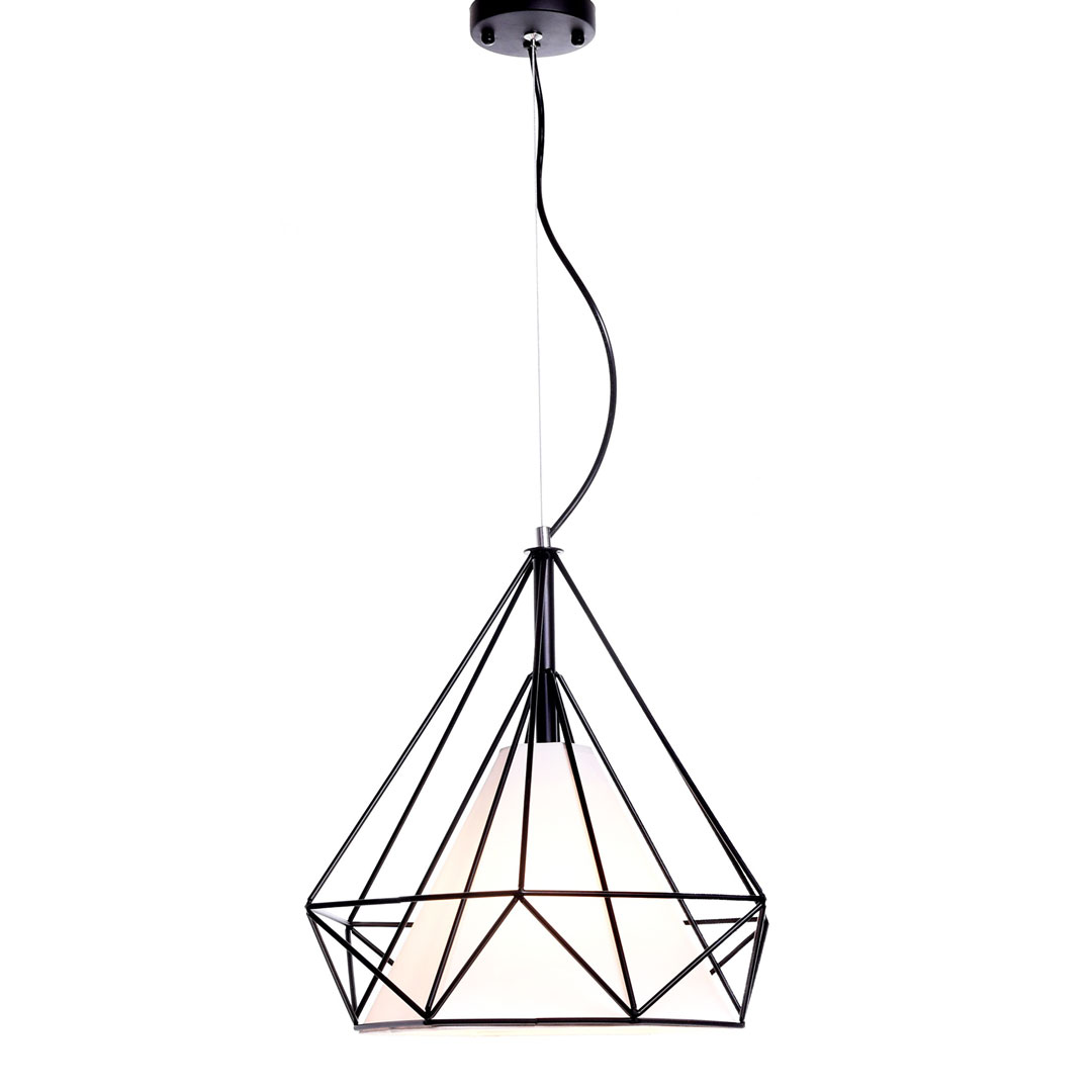 Čierna drôtená závesná lampa FORTI v tvare diamantu, moderná, loftová, škandinávska - Lumina Deco obrázok 4