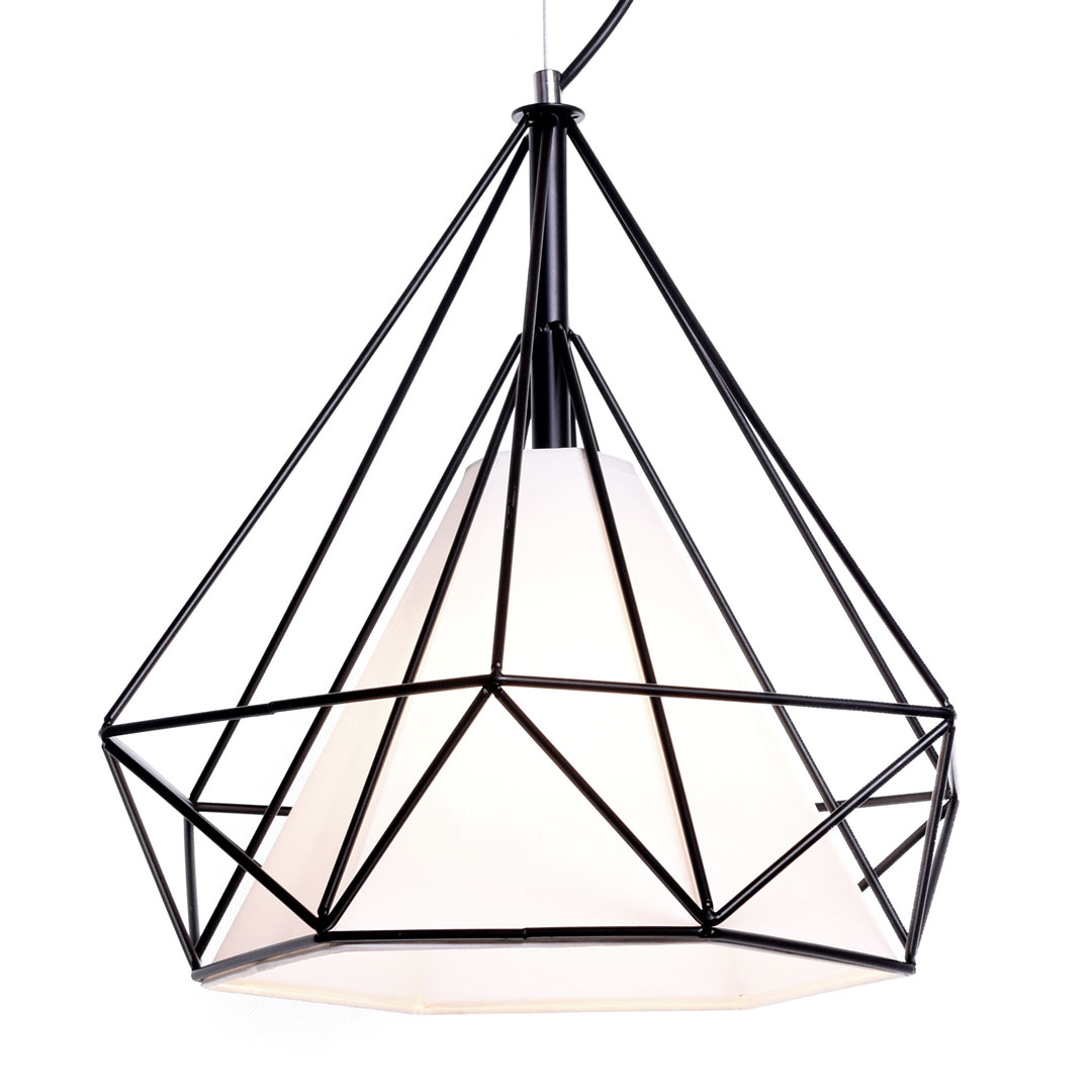 Čierna drôtená závesná lampa FORTI v tvare diamantu, moderná, loftová, škandinávska - Lumina Deco obrázok 1