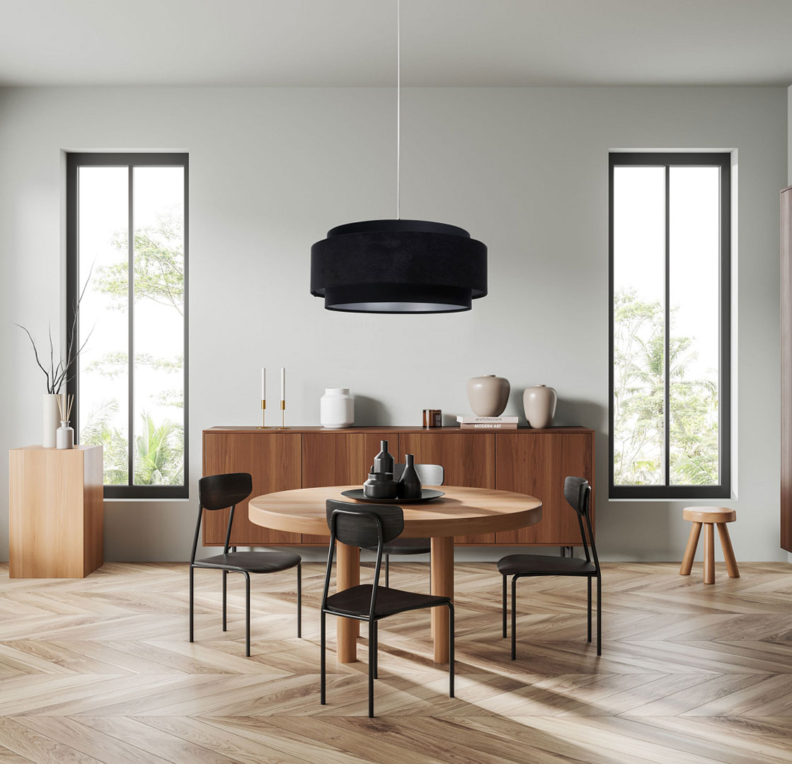 Čierne závesné svietidlo, velúrové svetlo, dvojité tienidlo, strieborný interiér - SMILE - BPS Koncept obrázok 2