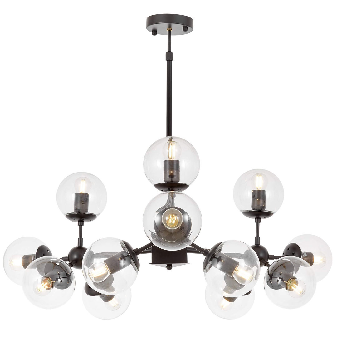 Dizajnový luster, sklenené gule, priehľadné bubliny, čierne závesné svietidlo ZODIAK W12 - Lumina Deco obrázok 1