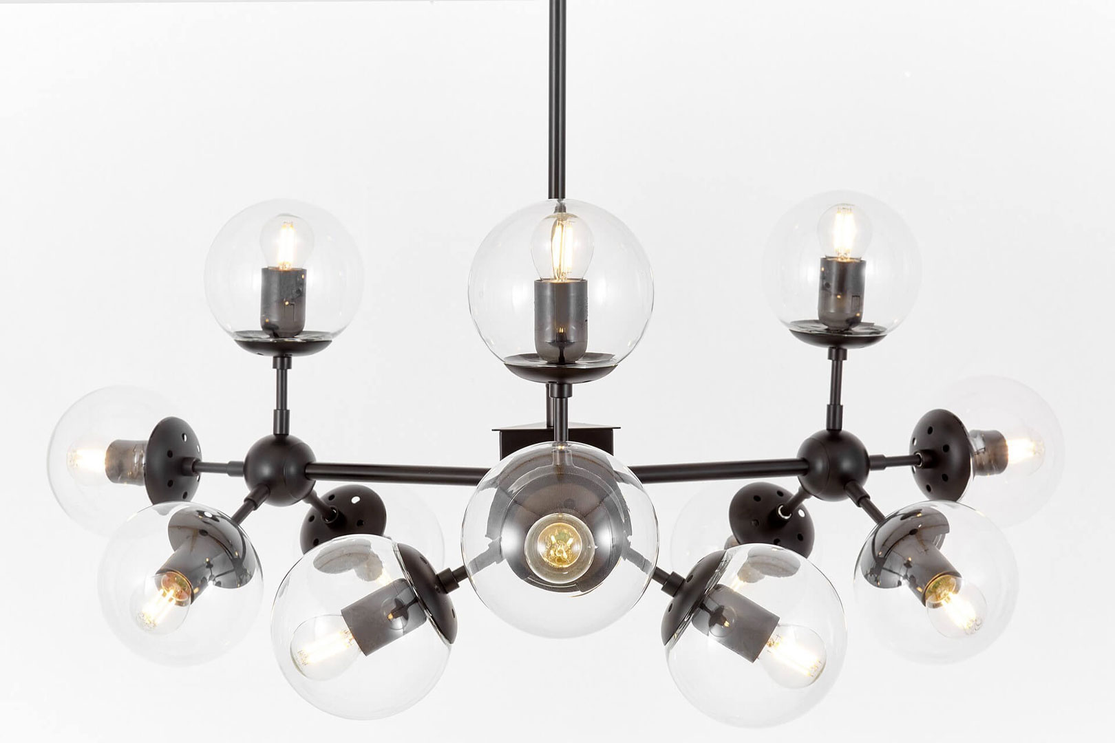 Dizajnový luster, sklenené gule, priehľadné bubliny, čierne závesné svietidlo ZODIAK W12 - Lumina Deco obrázok 3