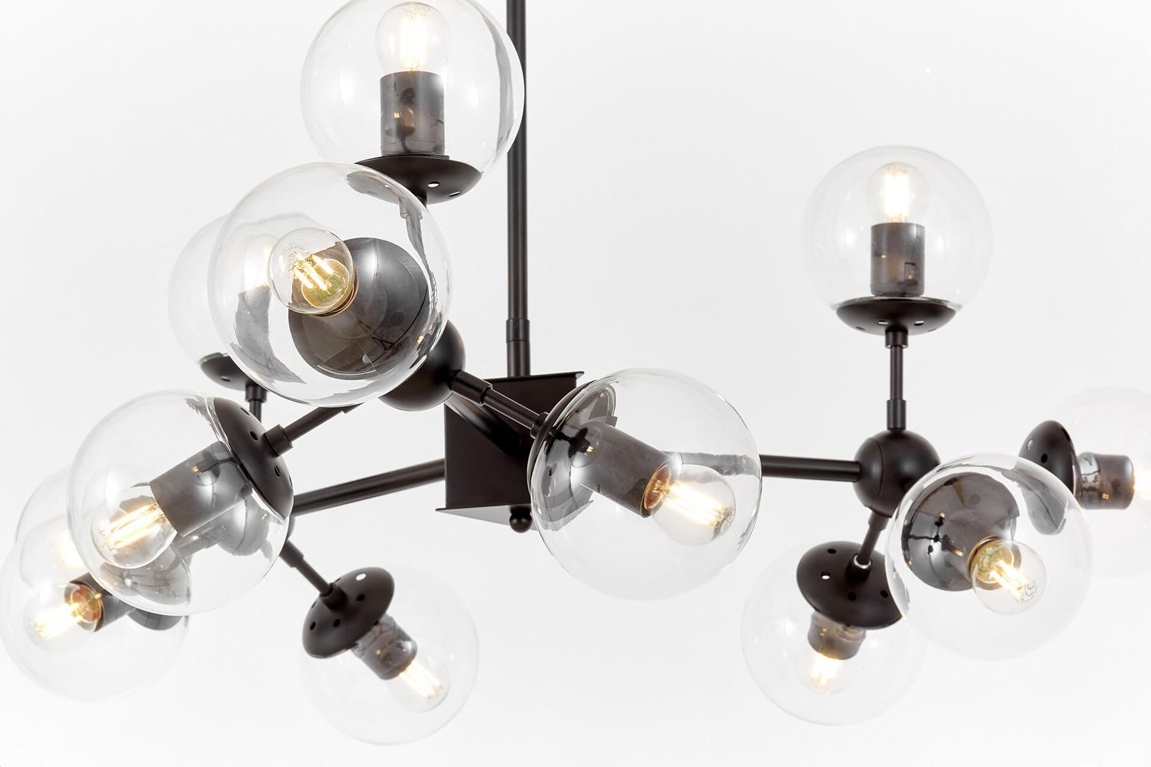 Dizajnový luster, sklenené gule, priehľadné bubliny, čierne závesné svietidlo ZODIAK W12 - Lumina Deco obrázok 4