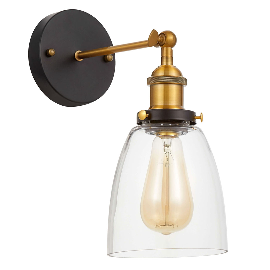 Čierne a mosadzné nástenné svietidlo, škandinávske, loftové, sklenená priezračná nástenná lampa - NAO - Lampit obrázok 1