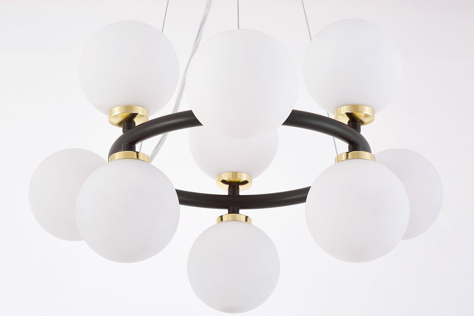 Čierno-zlatá elegantná závesná viacbodová lampa MARSIADA, biele tienidlá - Lumina Deco obrázok 3