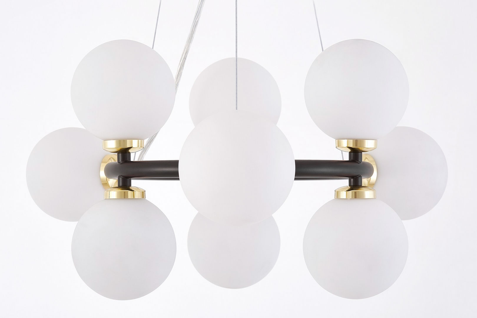 Čierno-zlatá elegantná závesná viacbodová lampa MARSIADA, biele tienidlá - Lumina Deco obrázok 4