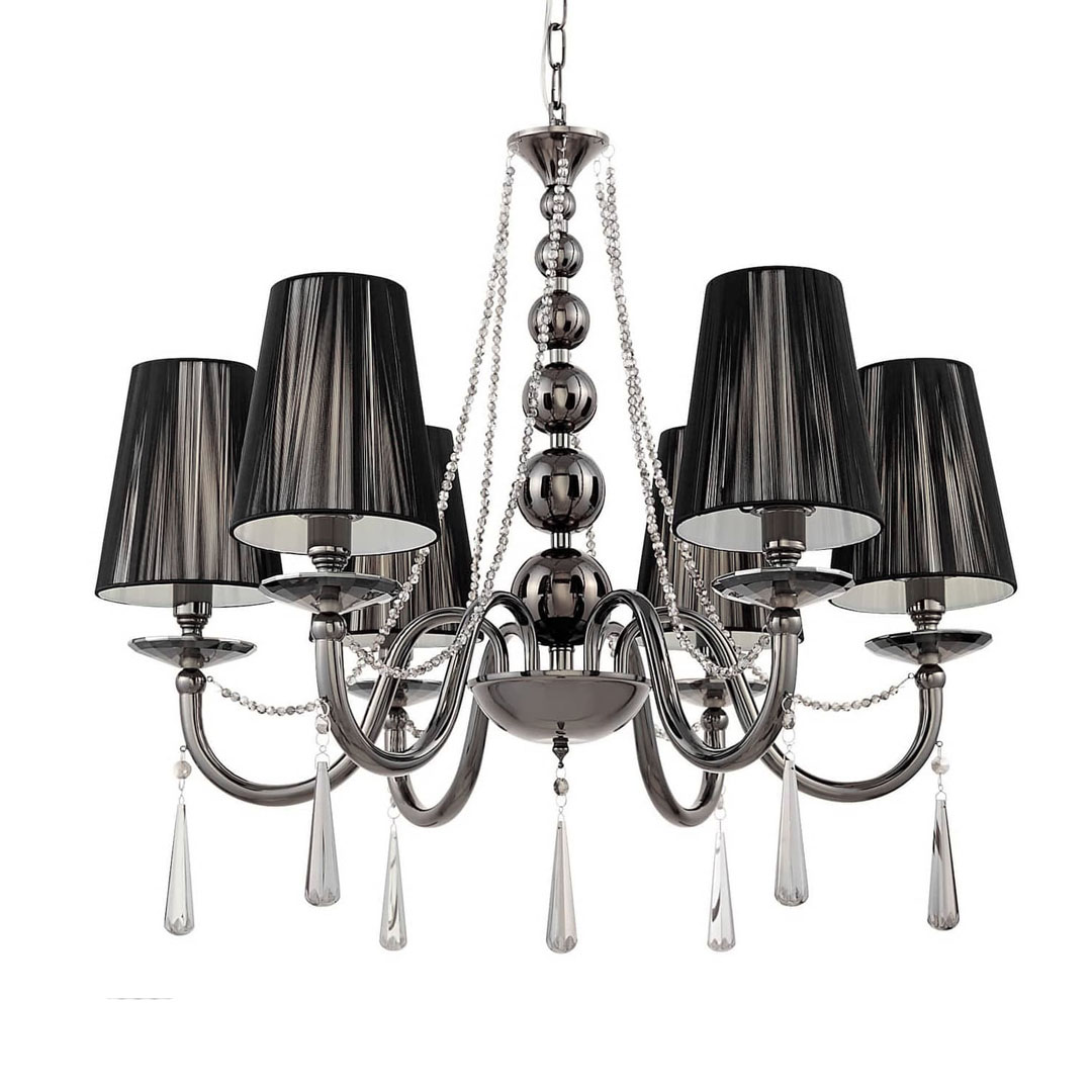 Čierny krištáľový luster FABIONE W6, viacbodový – šesť ramien na reťazi - Lumina Deco obrázok 1