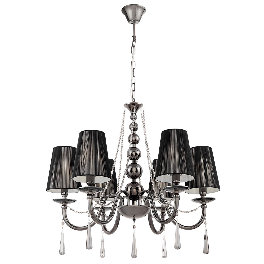 Čierny krištáľový luster FABIONE W6, viacbodový – šesť ramien na reťazi - Lumina Deco obrázok 3