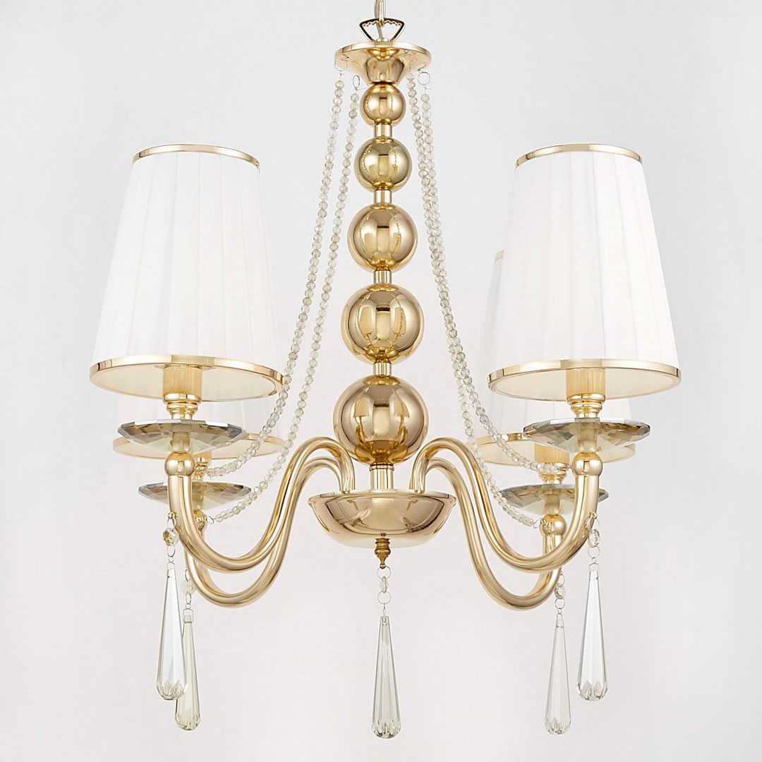 Štvorramenný krištáľový luster FABIONE W4, zlatý, klasické tienidlá - Lumina Deco obrázok 3