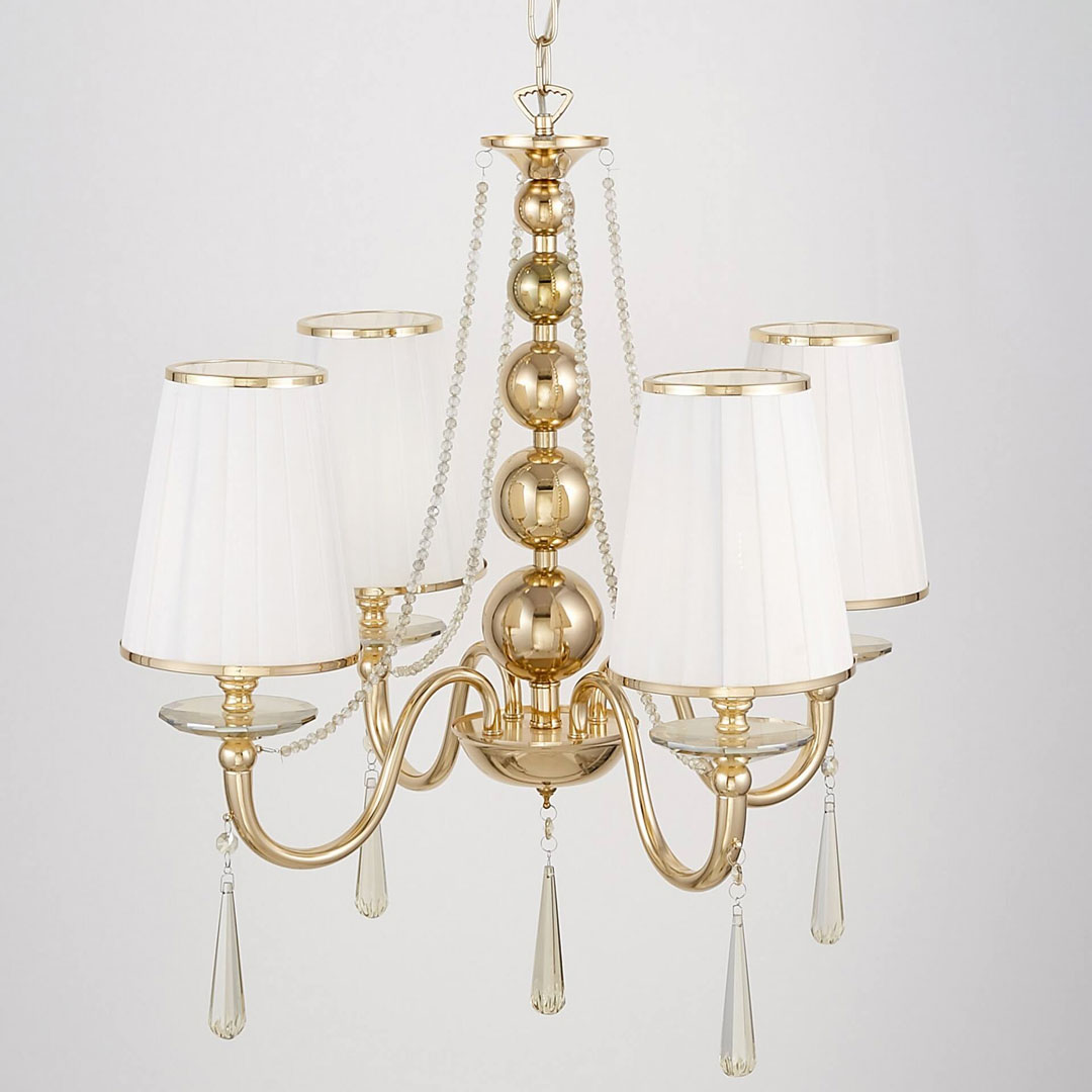 Štvorramenný krištáľový luster FABIONE W4, zlatý, klasické tienidlá - Lumina Deco obrázok 4