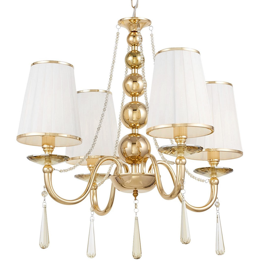 Štvorramenný krištáľový luster FABIONE W4, zlatý, klasické tienidlá - Lumina Deco obrázok 1