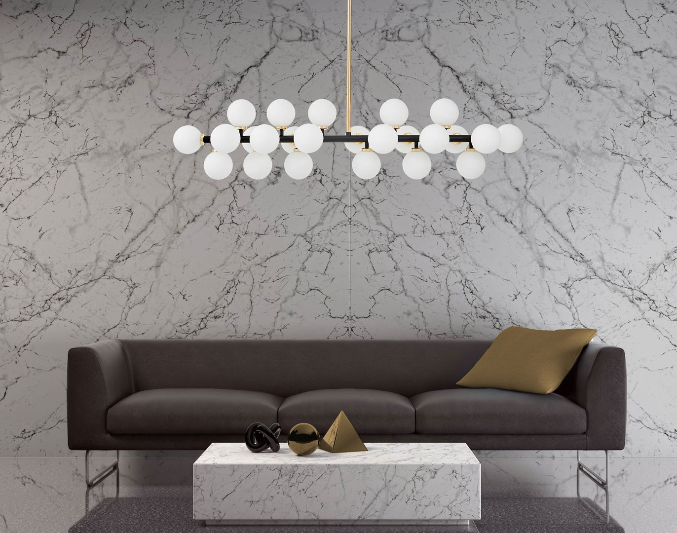 Exkluzívna čierno-zlatá závesná lampa PETRICA, biele sklenené tienidlá - Lumina Deco obrázok 2