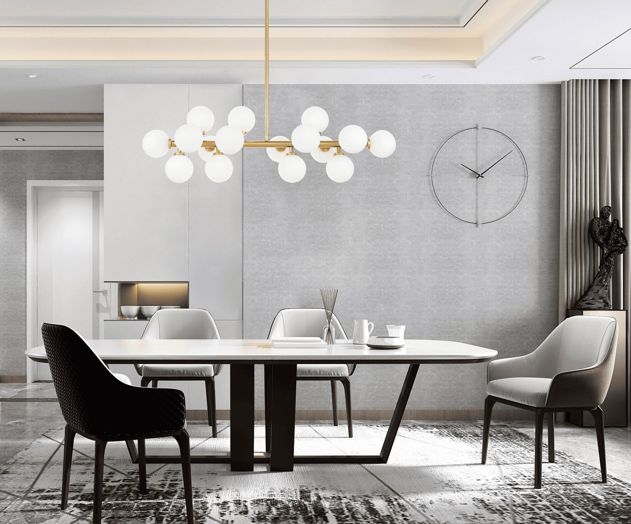 Elegantné, zlaté mosadzné, závesné svietidlo PETRICA biele tienidlá sklenené gule - Lumina Deco obrázok 2