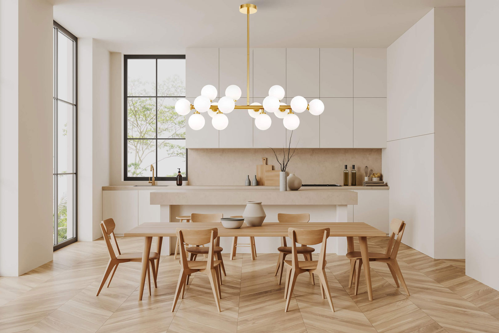 Elegantné, zlaté mosadzné, závesné svietidlo PETRICA biele tienidlá sklenené gule - Lumina Deco obrázok 4