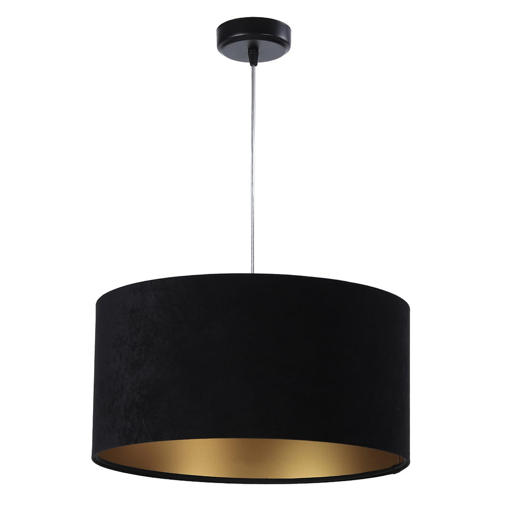 Čierna závesná lampa GLORIA s valcovým velúrovým tienidlom zvnútra zlatým - BPS Koncept obrázok 3