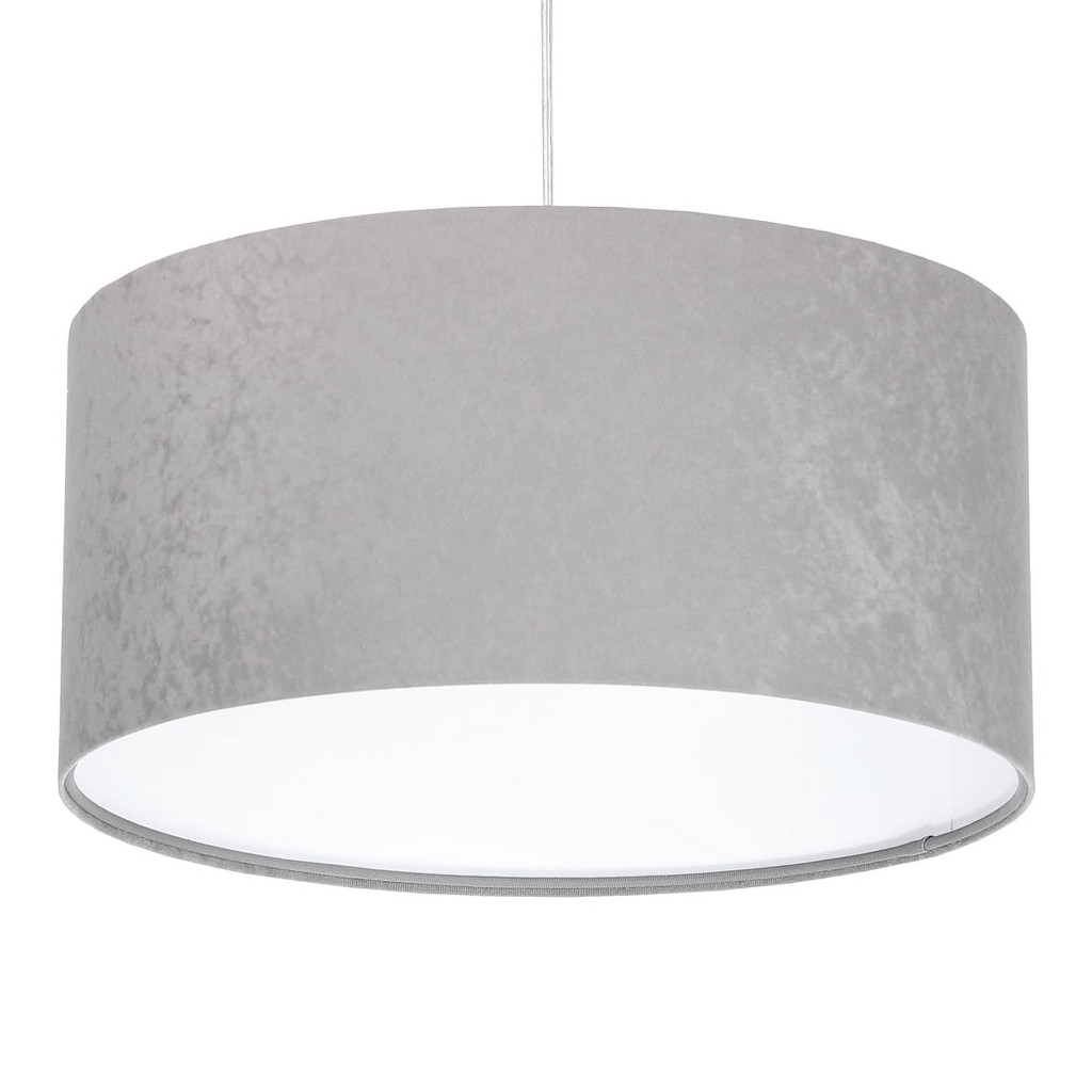 Sivo-biela závesná lampa KAMELIA v tvare valca s velúrovým tienidlom, abažúrom - BPS Koncept obrázok 1