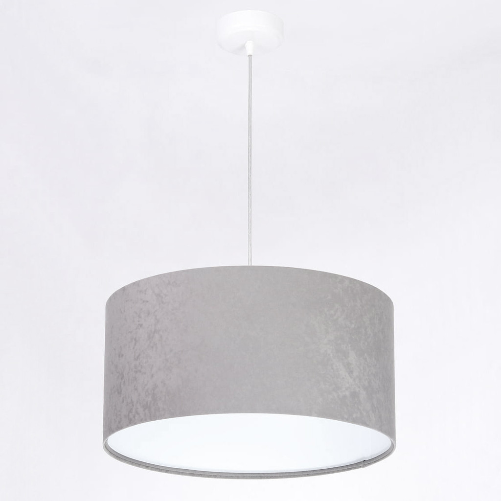Sivo-biela závesná lampa KAMELIA v tvare valca s velúrovým tienidlom, abažúrom - BPS Koncept obrázok 3