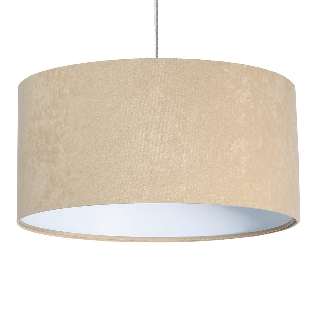 Béžovo-biela závesná lampa s velúrovým tienidlom, abažúrom v tvare valca so zlatým vnútrajškom NIGELLA - BPS Koncept obrázok 1