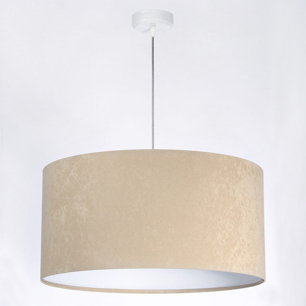 Béžovo-biela závesná lampa s velúrovým tienidlom, abažúrom v tvare valca so zlatým vnútrajškom NIGELLA - BPS Koncept obrázok 3