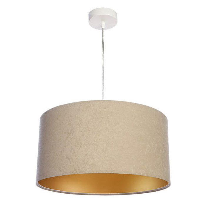 Béžová závesná lampa s velúrovým tienidlom, abažúrom v tvare valca so zlatým vnútrajškom NIGELLA - BPS Koncept obrázok 3
