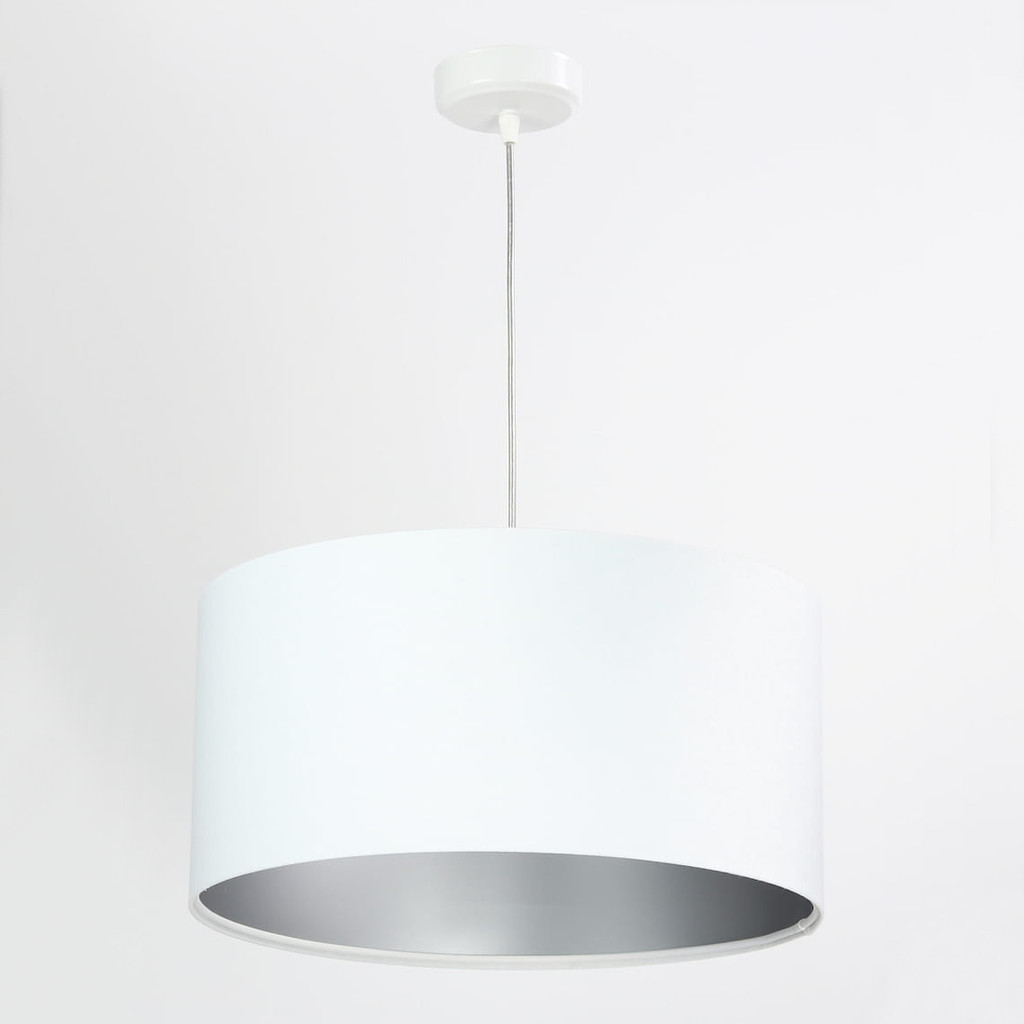 Biela závesná lampa s velúrovým valcovým tienidlom so strieborným vnútrom ĽALIA - BPS Koncept obrázok 3