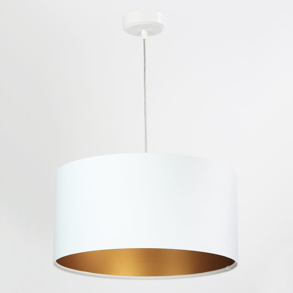 Biela závesná lampa s velúrovým tienidlom v tvare valca so zlatým vnútrom ĽALIA - BPS Koncept obrázok 3