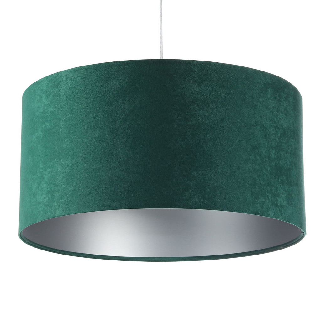 Zeleno-strieborná závesná lampa OLYMPIA s velúrovým tienidlom, abažúrom v tvare valca - BPS Koncept obrázok 1