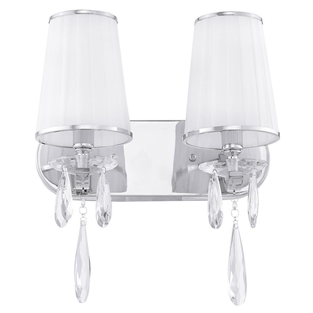 Dvojité krištáľové nástenné svietidlo ALESSIA W2, strieborný chróm, biele tienidlá - Lumina Deco obrázok 1