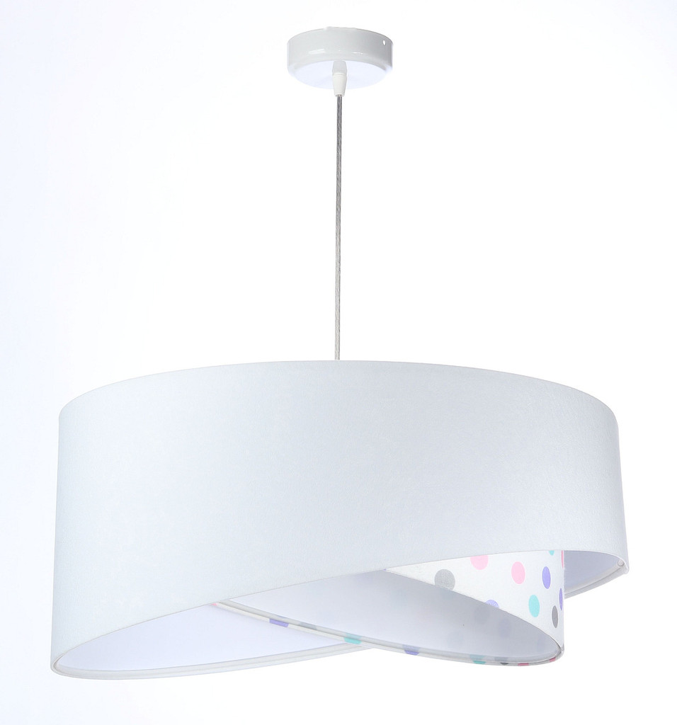 Biela závesná lampa s velúrovým asymetrickým tienidlom s pastelovými bodkami a s bielym vnútrajškom BELLA - BPS Koncept obrázok 3