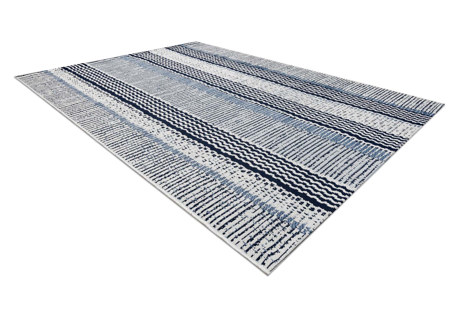 Pruhovaný šnúrkový koberec, biely/modrý/tmavomodrý, boho a škandinávsky štýl, do interiéru aj exteriéru - BETTY - Dywany Łuszczów obrázok 3
