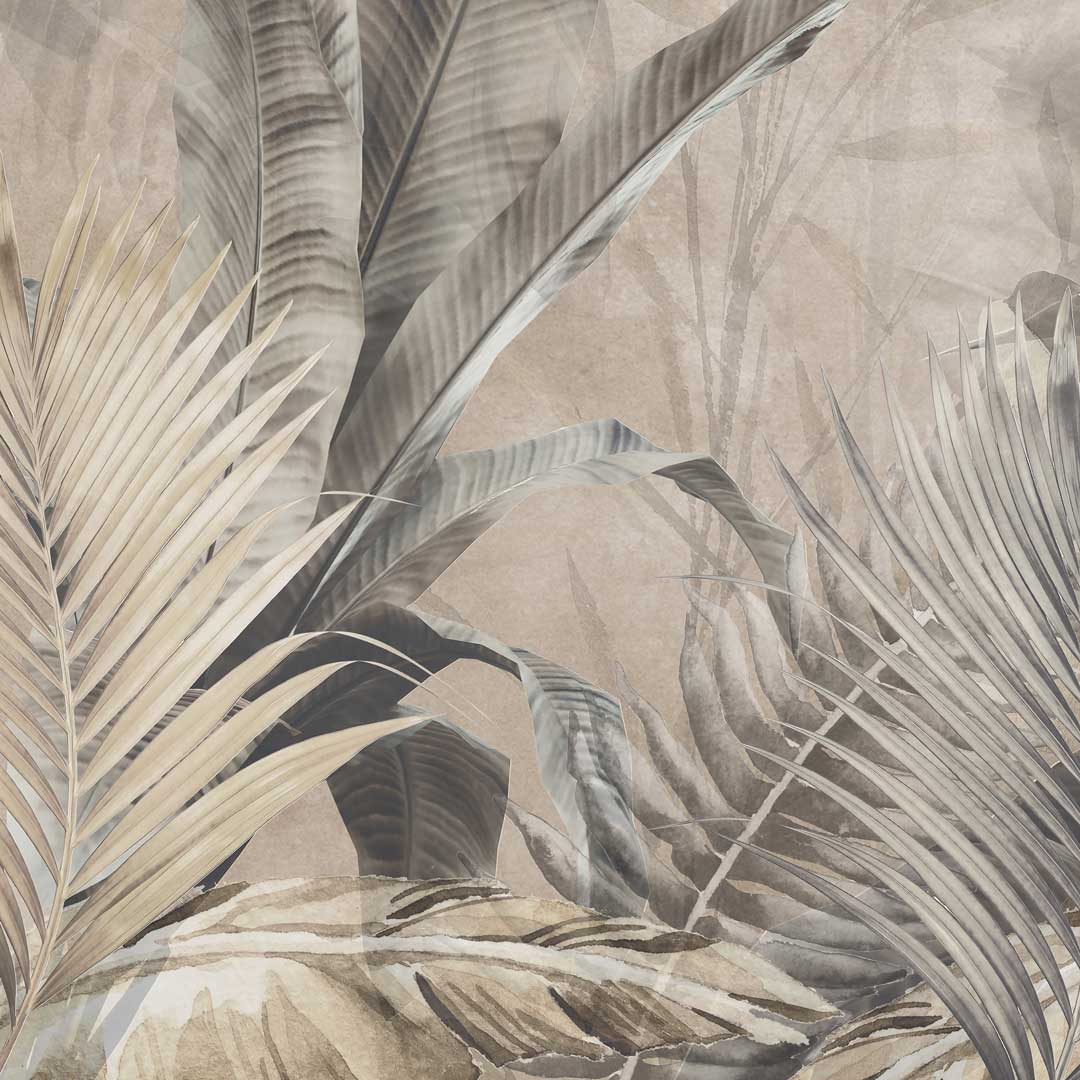 Tapeta jungle (džungľa), banánové a palmové listy, béžová - Dekoori obrázok 3