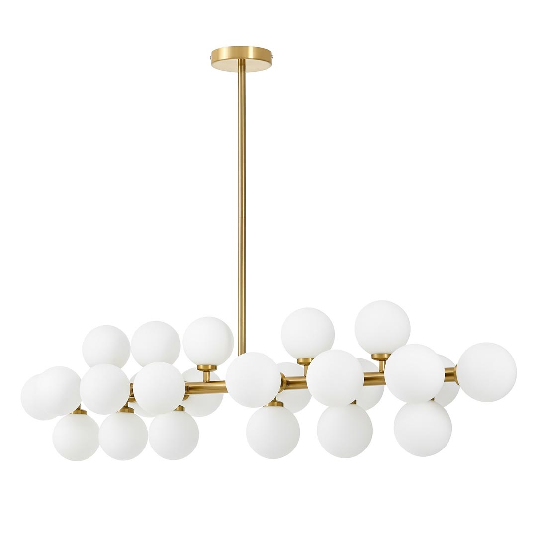 Elegantné, zlaté mosadzné, závesné svietidlo PETRICA biele tienidlá sklenené gule - Lumina Deco obrázok 2