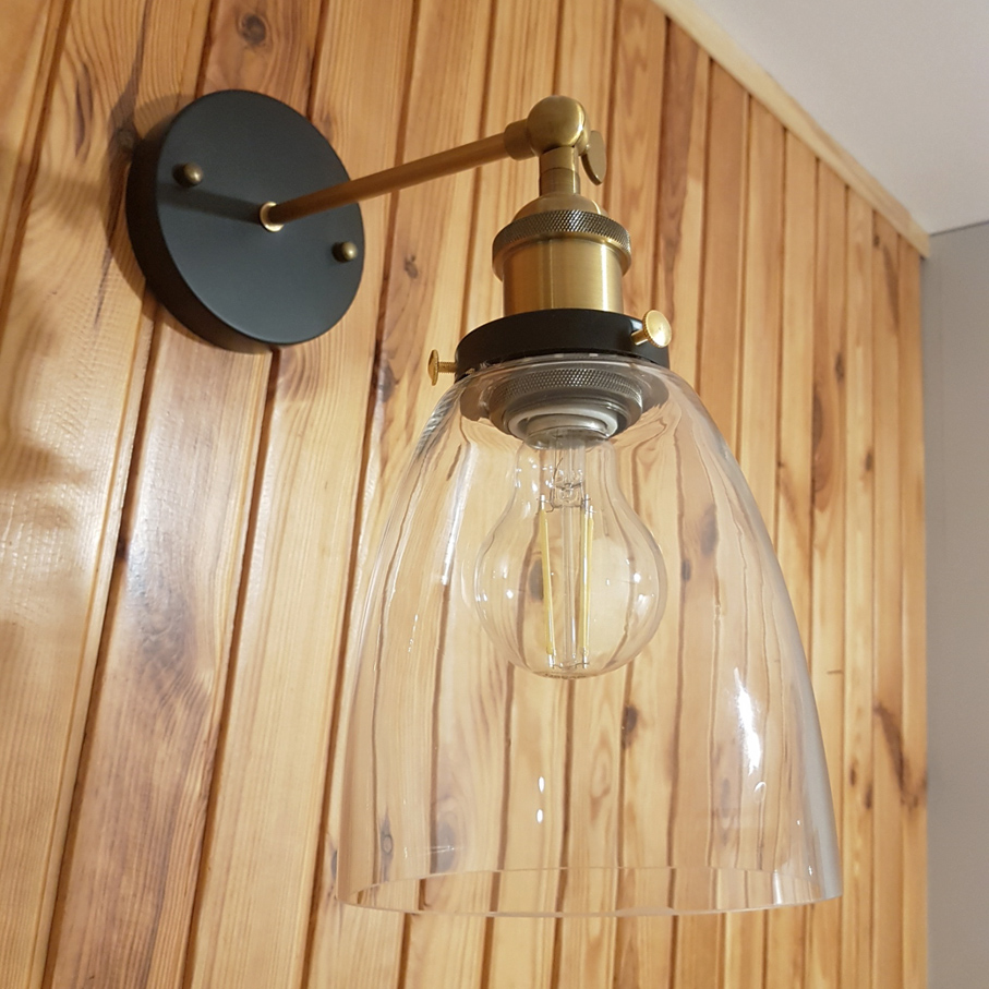 Čierne a mosadzné nástenné svietidlo, škandinávske, loftové, sklenená priezračná nástenná lampa - NAO - Lampit obrázok 4