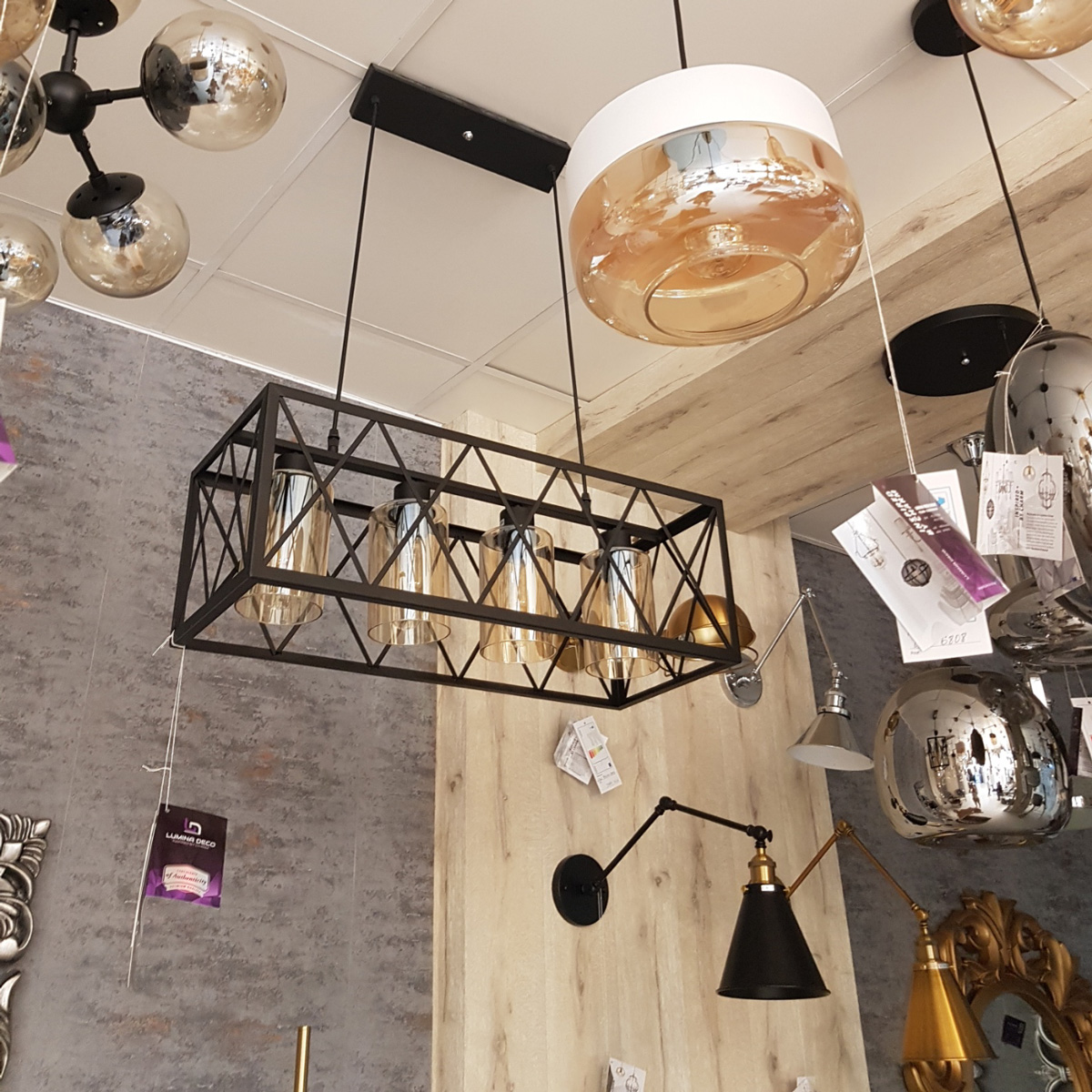 Drôtená závesná lampa, čierny priemyselný luster NORTIS, kovové tienidlo, loft - Lumina Deco obrázok 4