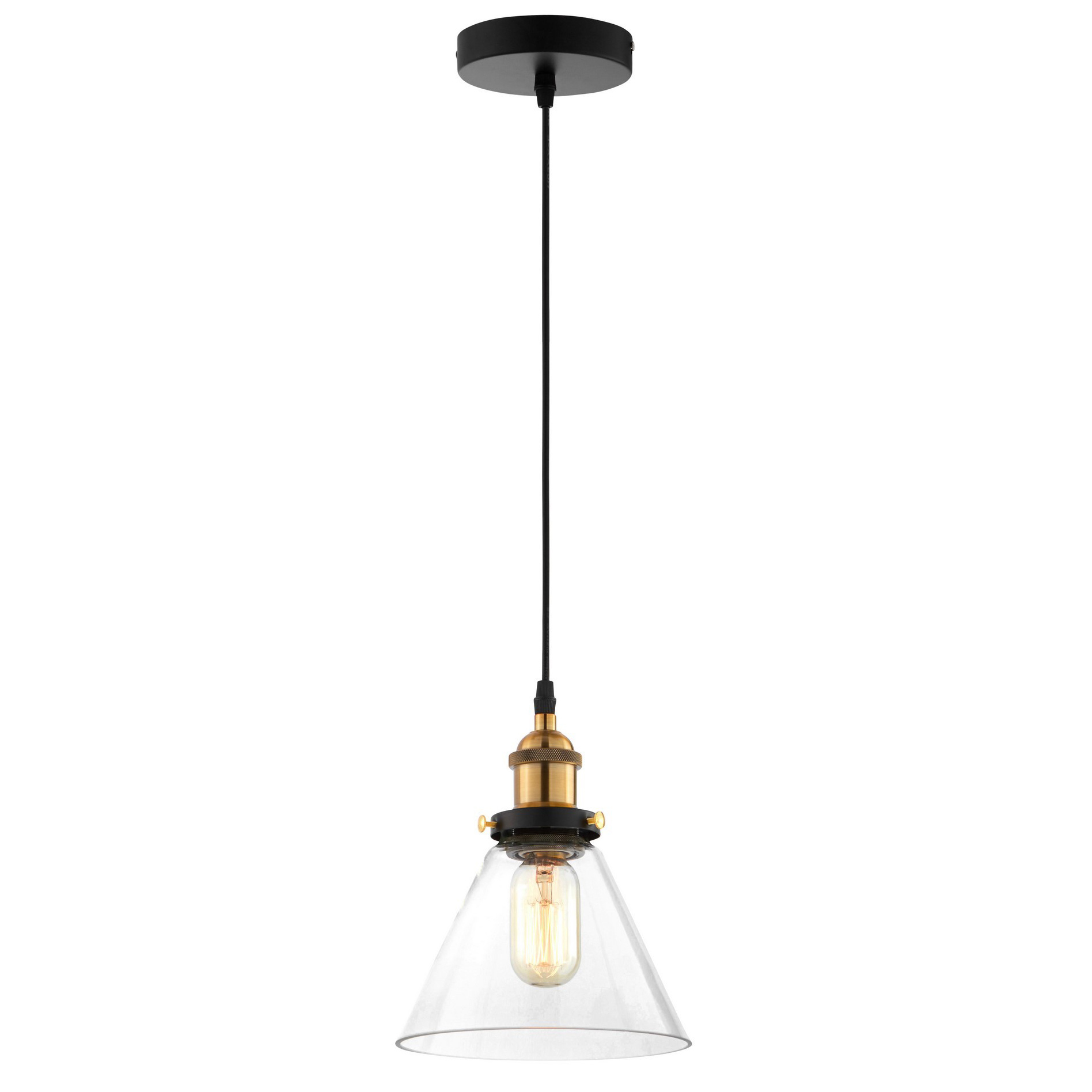 Priemyselná škandinávska loftová lampa NUBI, závesný sklenený priehľadný kužeľ - Lumina Deco obrázok 3
