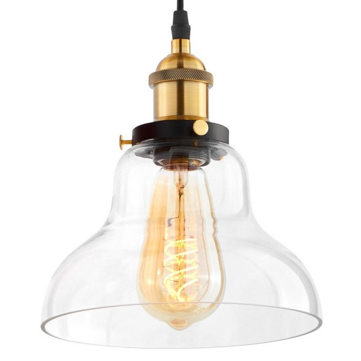Priehľadné závesné svietidlo, priemyselná lampa, sklenené tienidlo, retro štýl - ZUBI - Lumina Deco obrázok 1