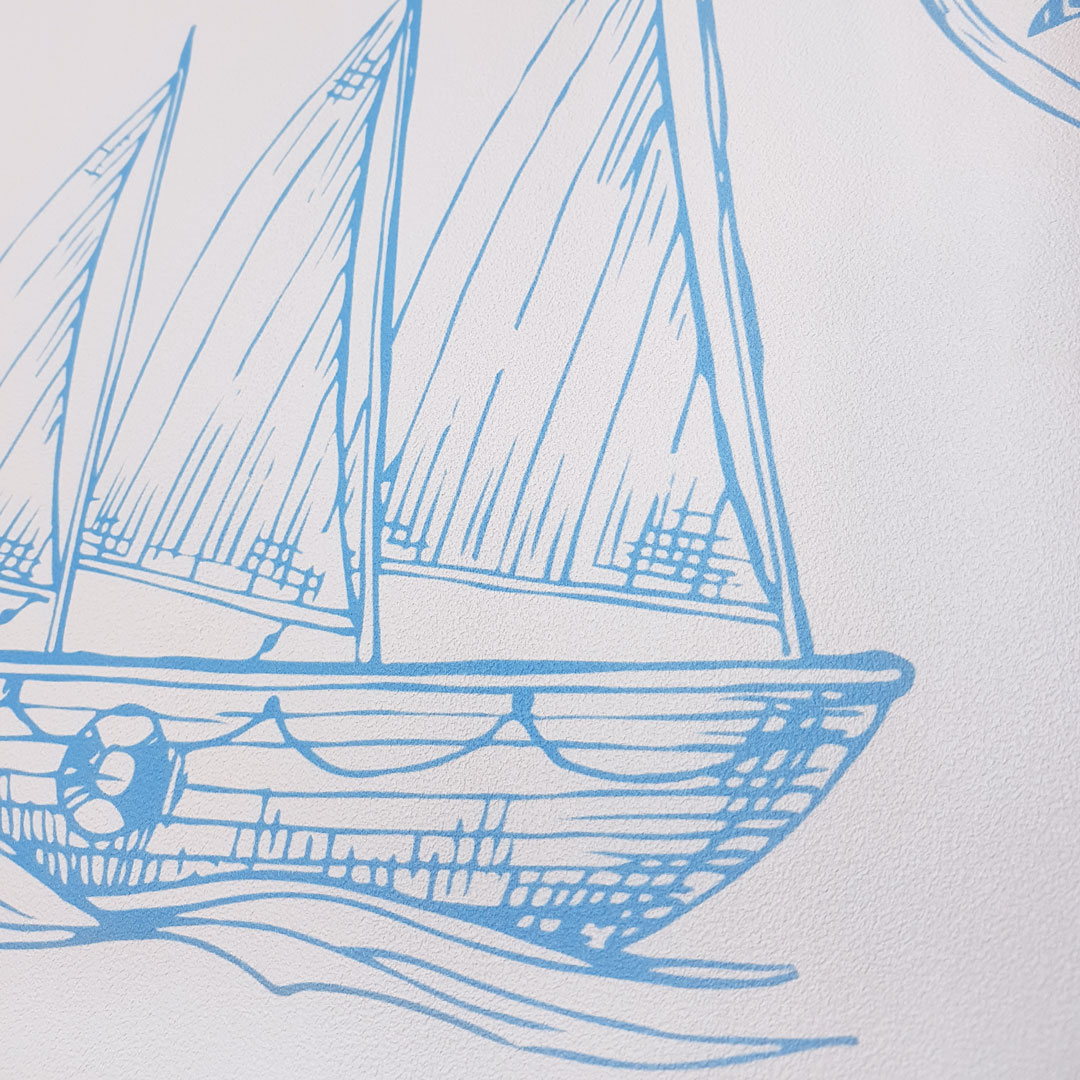 Svetlá tapeta s morským, námorníckym motívom, majáky a lode, biela a modrá - Dekoori obrázok 4
