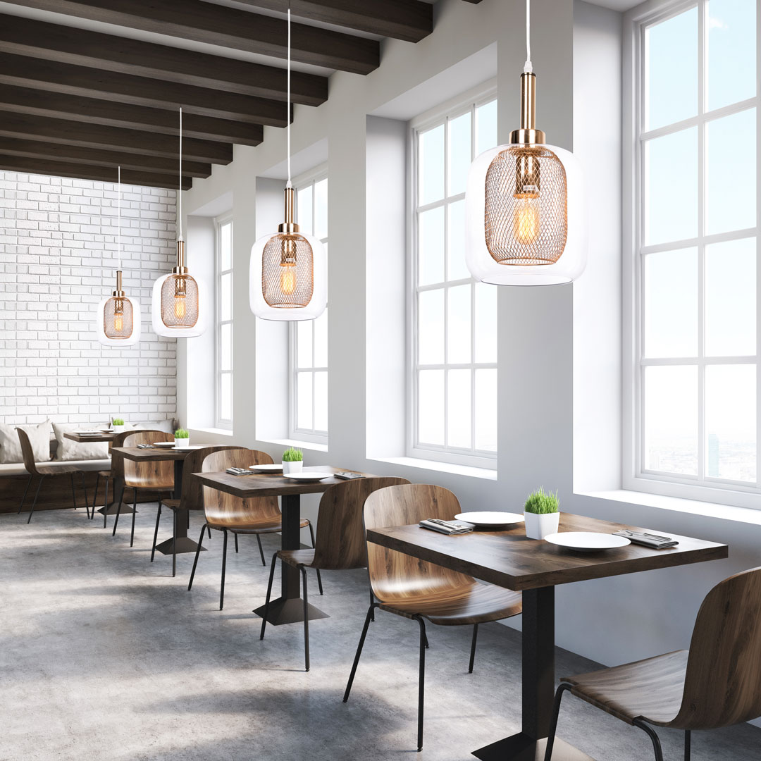 Módna loftová závesná lampa, svietidlo na zvise, BESSA GOLD, kovová sieťka, priehľadné sklo - Lumina Deco obrázok 4