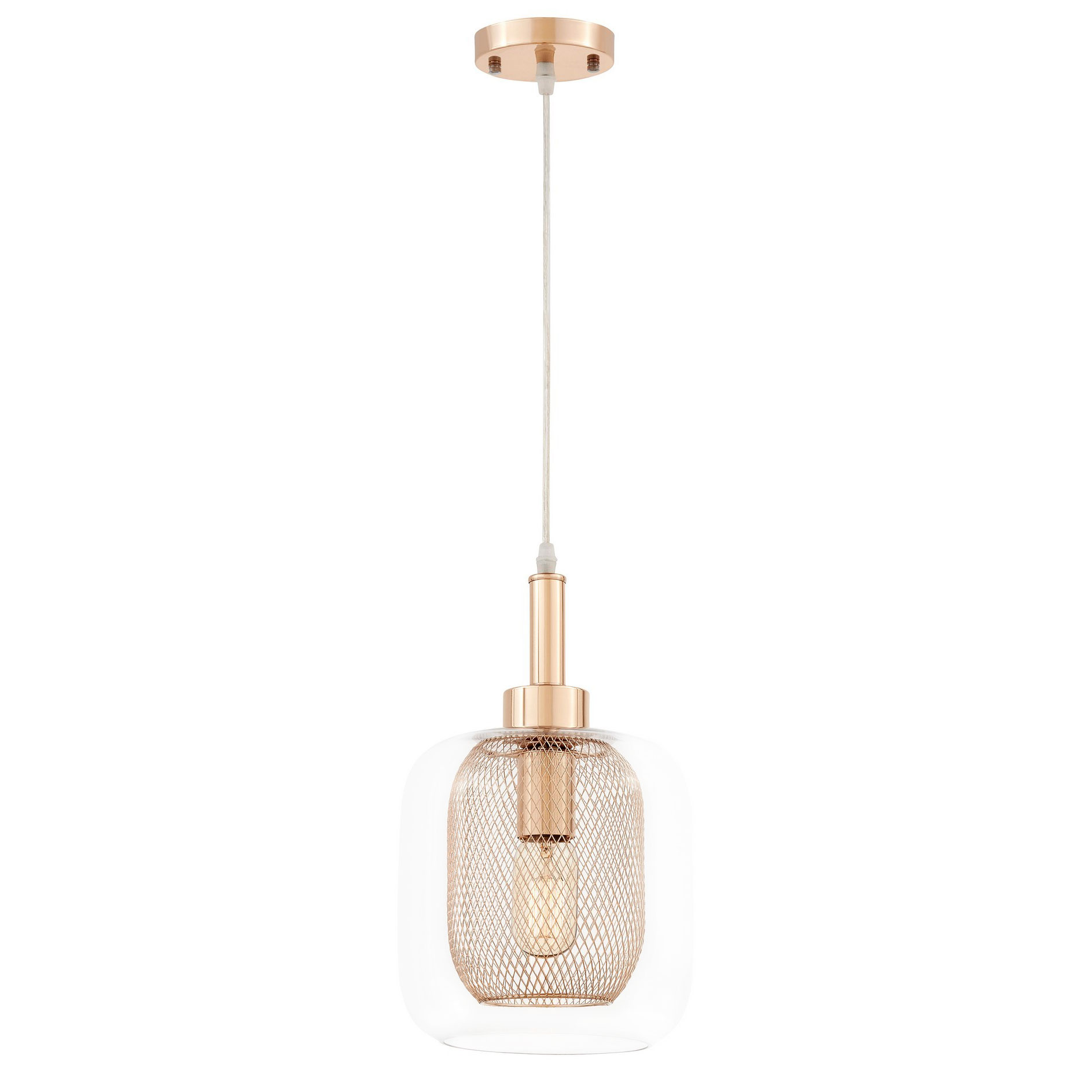 Módna loftová závesná lampa, svietidlo na zvise, BESSA GOLD, kovová sieťka, priehľadné sklo - Lumina Deco obrázok 3