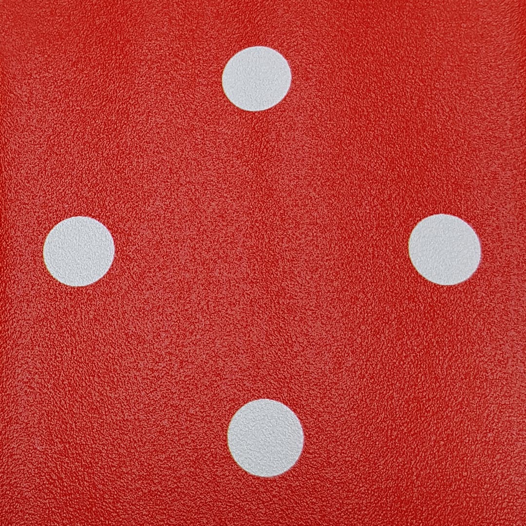 Červená tapeta s malými, POLKA DOT, bielymi bodkami 2 cm - Dekoori obrázok 4