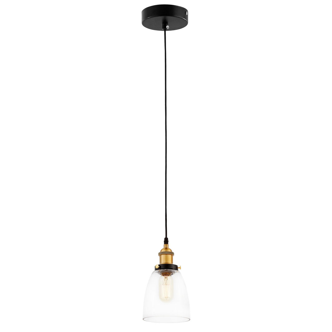 Čierny a mosadzný závesný luster, stropná loftová škandinávska lampa, luster v industriálnom štýle, kov, priezračné sklo - NAO - Lampit obrázok 3