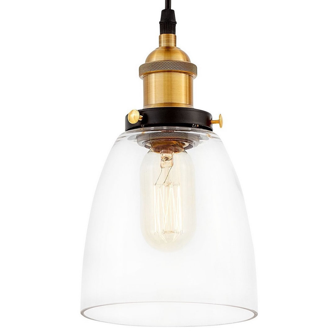 Čierny a mosadzný závesný luster, stropná loftová škandinávska lampa, luster v industriálnom štýle, kov, priezračné sklo - NAO - Lampit obrázok 1