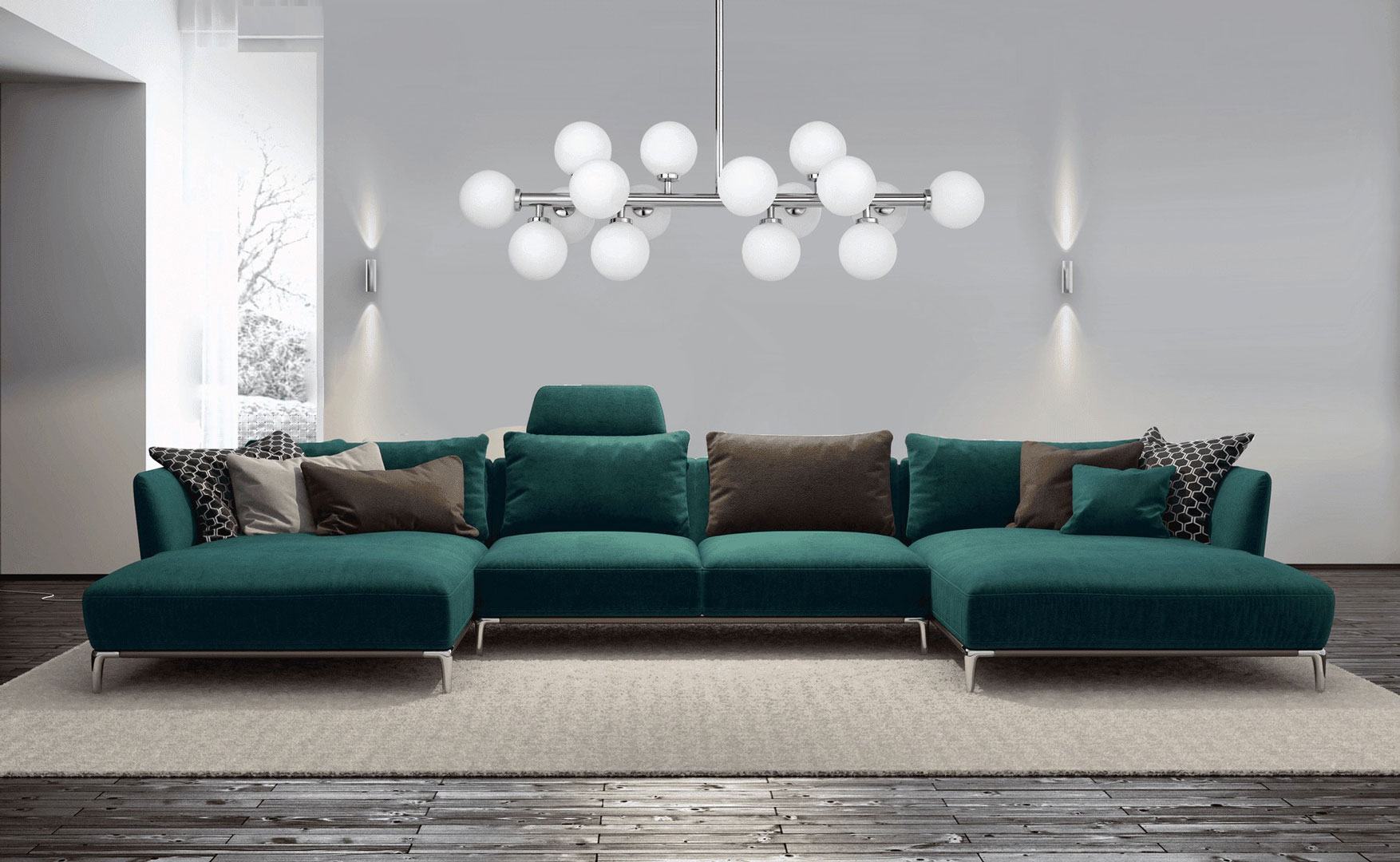 Dizajnové, vodorovné, chrómované závesné svietidlo PETRICA, tienidlá v tvare gule - Lumina Deco obrázok 2