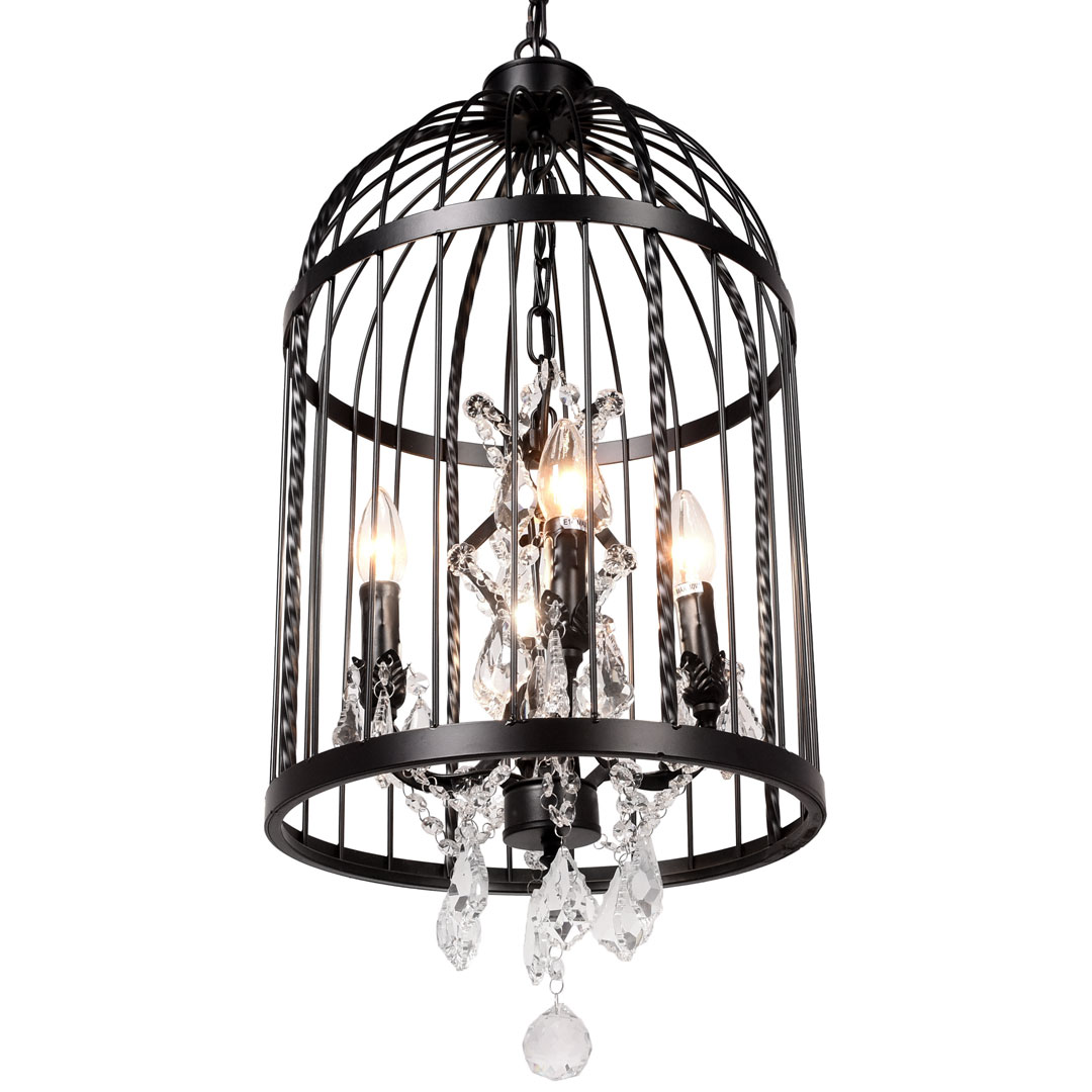 Závesný dizajnérsky krištáľový luster ARCHIVIA, čierna kovová klietka - Lumina Deco obrázok 1