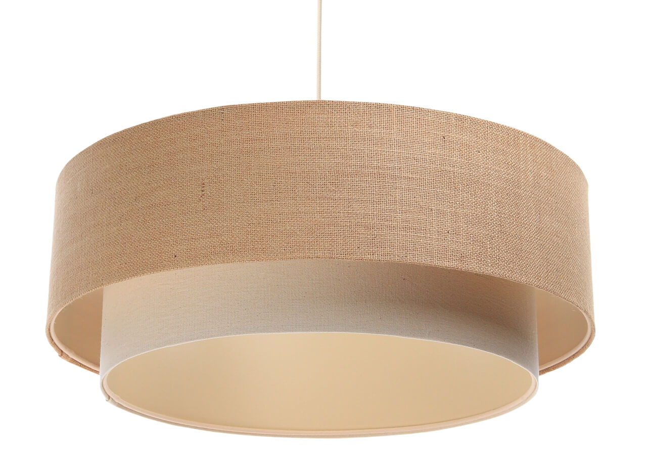 Závesná BOHO lampa z juty s dvojitým béžovým a krémovým jutovým a ľanovým tienidlom - BPS Koncept obrázok 1