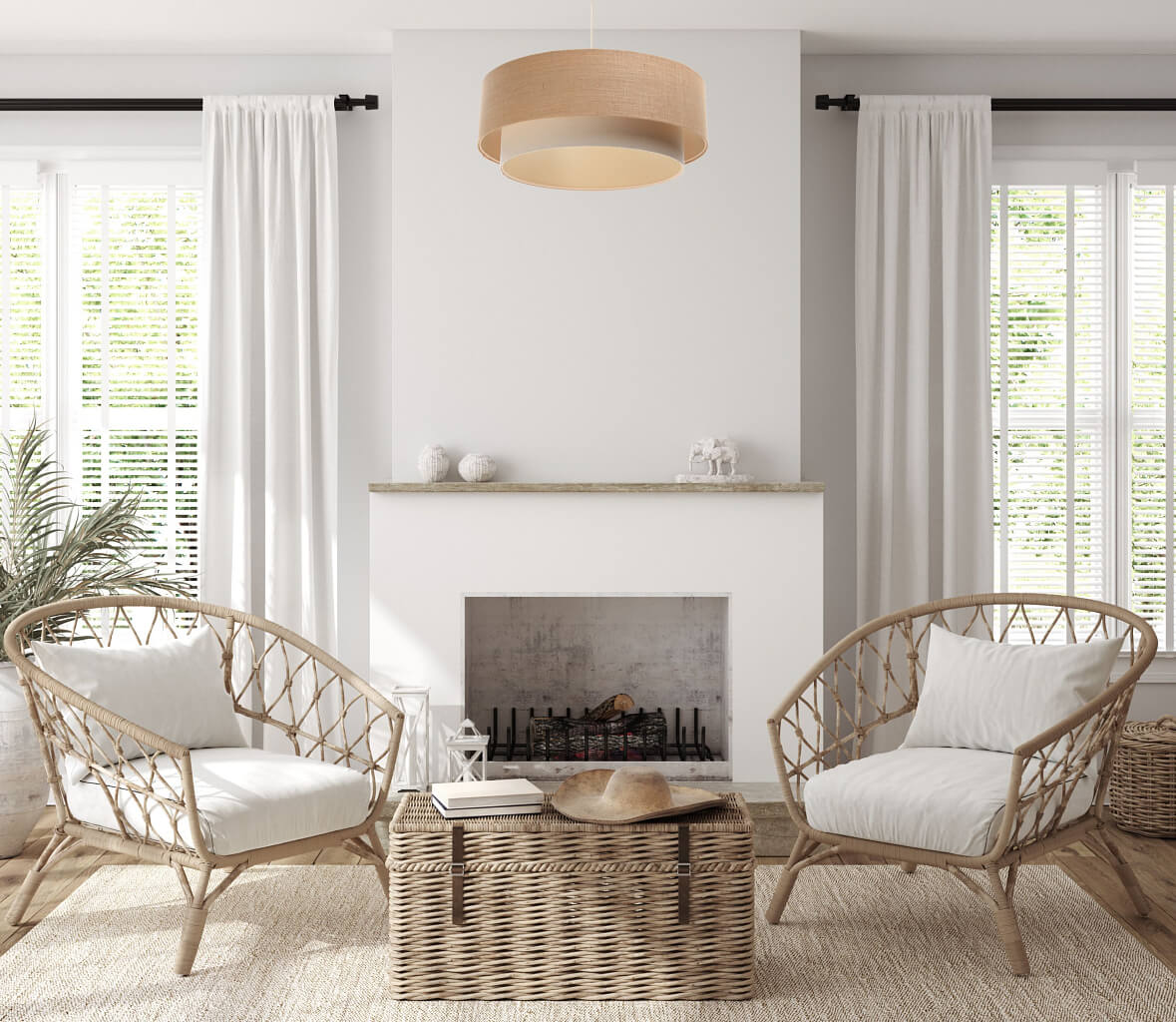 Závesná BOHO lampa z juty s dvojitým béžovým a krémovým jutovým a ľanovým tienidlom - BPS Koncept obrázok 2