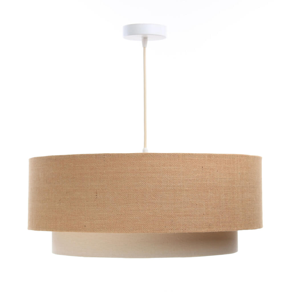 Závesná BOHO lampa z juty s dvojitým béžovým a krémovým jutovým a ľanovým tienidlom - BPS Koncept obrázok 4