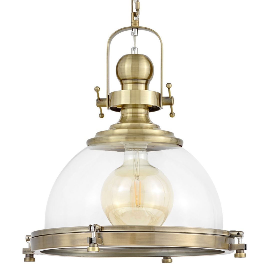 Industriálne loftové závesné svietidlo FALCO, farba mosadze, sklenené tienidlo - Lumina Deco obrázok 1